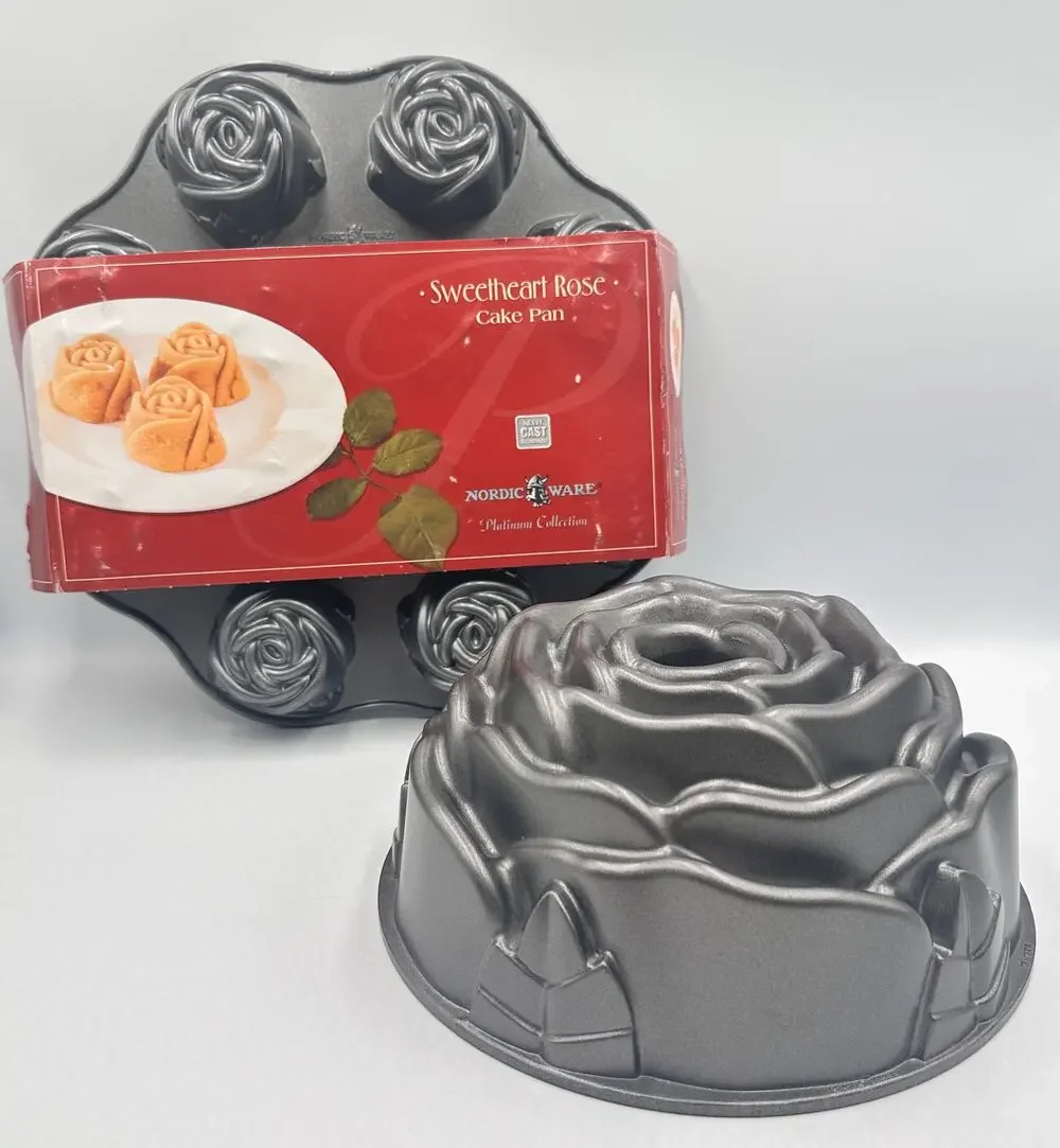 Nordic Ware Platinum Sweetheart Rose Bundt Cake Pans Cast Aluminum Non Stick Set
